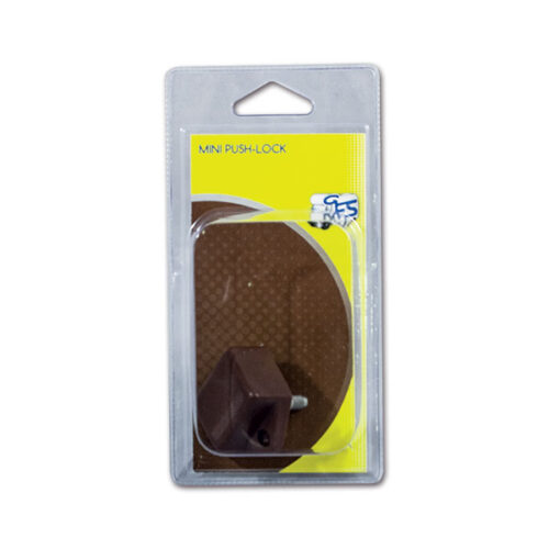 PSH50MC_1-1 Mini Push-lock marrone in blister, vista frontale per chiusure camper