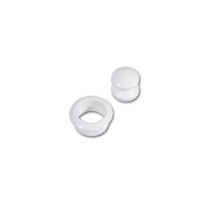 PSH51BC_2-1 Immagine frontale del mini pulsante e rosetta in colore bianco, mostrando la sua compattezza e il design discreto per l'arredamento del veicolo.