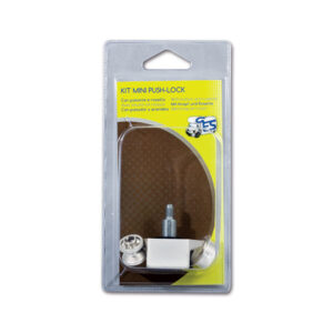 Dettaglio del Kit mini Push-lock bianco, focalizzato sul meccanismo di blocco per ante di camper.