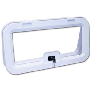 Dettaglio del Telaio gavone EDU 800 installato su un fianco di un camper, mostrando la robustezza della struttura.