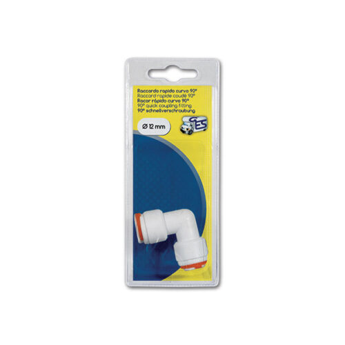 RAC902C_1-1 Raccordo rapido curvo 90gr 12mm per tubi idraulici di camper e caravan, vista laterale che mostra l'angolazione precisa.