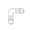 Schema di installazione di un manicotto curvo Ø 12 mm in un impianto idraulico per veicoli ricreazionali, con tubi collegati.