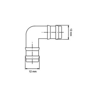 Schema di installazione di un manicotto curvo Ø 12 mm in un impianto idraulico per veicoli ricreazionali, con tubi collegati.