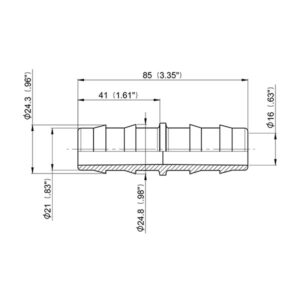 Connettore per tubi Ø 25 mm, ideale per sistemi idraulici e di ventilazione per veicoli ricreazionali.