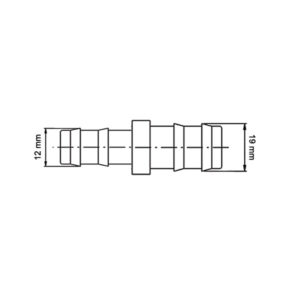 Immagine ravvicinata del manicotto di riduzione, illustra la compatibilità con tubi da 12mm e 19mm.