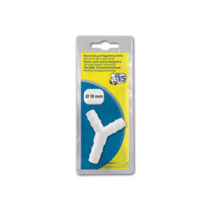 Dettaglio del Manicotto a Y Ø 10 mm in blister, mostrando la forma a 'Y' e le tre uscite per i tubi.