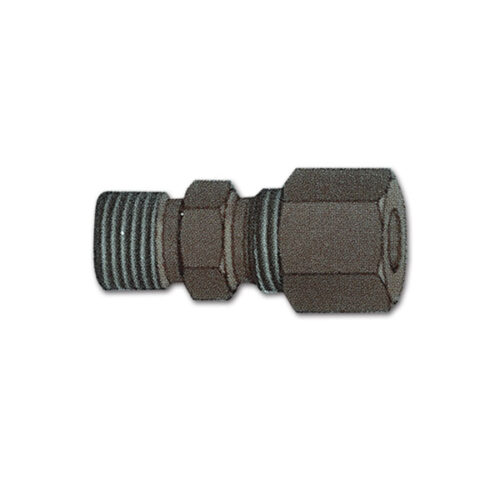 RGS158_1-1 Raccordo maschio G 1/4" LH per tubo gas da 8 mm, dettaglio della filettatura e dell'attacco per tubi in rame o acciaio.