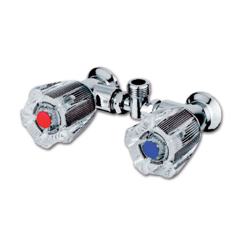 Miscelatore Cristal attacchi F 3/8" per doccia camper, vista frontale con manopole