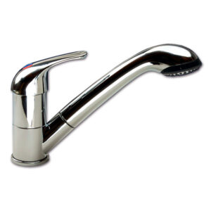 RUB4121_1-1 Miscelatore Kama Ø 36 mm con micro-interruttore per camper, vista frontale e laterale, colore cromato.