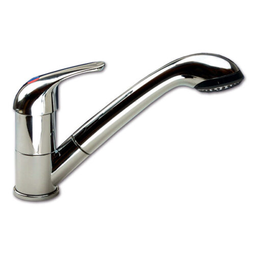 RUB4121_1-1 Miscelatore Kama Ø 36 mm con micro-interruttore per camper, vista frontale e laterale, colore cromato.