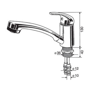 RUB4181_2 Dettaglio del Miscelatore Mono Ø 36 mm, che mostra la finitura cromata e l'interruttore integrato sulla doccetta.