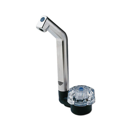 RUB4323_1-1 Rubinetto De Luxe cromato con micro-interruttore Ø 33 mm per lavello camper, vista laterale dettagliata.