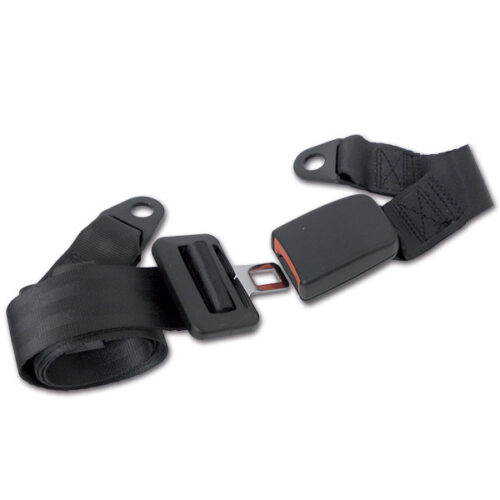 SFT101_1-1 Cintura sicurezza 2 punti senza avvolgitore installata su sedile camper, dettaglio fibbia.