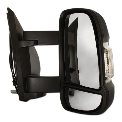 SPE2505_1 Retrovisore Ducato completo X250 braccio destro, vista frontale su camper Fiat Ducato, accessorio ricambio cabina guida.