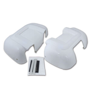 Protezioni specchi Ducato X250 braccio corto bianco installate su camper Fiat Ducato, vista laterale.