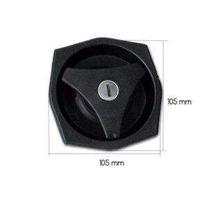 SRT1033PE_2-1 Immagine della serratura esterna 1033 installata su una porta di camper, evidenziando il design e la compatibilità.