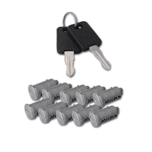 SRT1038D_1-1 Dettaglio del Kit 10 cilindri 2 chiavi, mostrando la precisione dei componenti per serrature FAP Tradizionali.