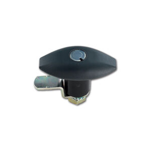 Serratura 1051 nera per portelloni camper, un accessorio robusto per la sicurezza esterna del veicolo.