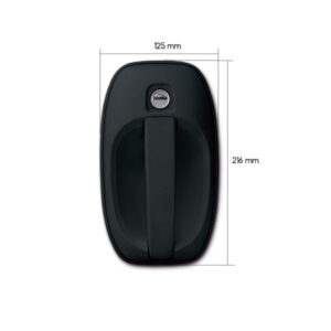 SRT1122NE_2-1 Immagine frontale della serratura FAP door locks 1122 nera con le chiavi inserite, mostrando la robustezza del design e la finitura.