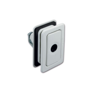 SRT2015BP_1-1 Serratura Quadro bianca per portelloni camper, un accessorio robusto e affidabile per la sicurezza dei vani esterni.