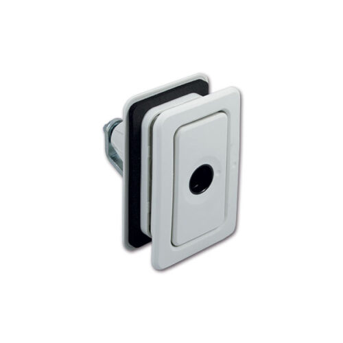 SRT2015BP_1-1 Serratura Quadro bianca per portelloni camper, un accessorio robusto e affidabile per la sicurezza dei vani esterni.