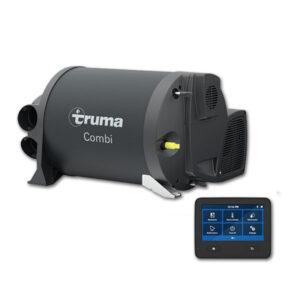 STF8104_1-1 Sistema di riscaldamento e boiler Truma Combi gas 4 kW installato in un vano tecnico di un camper.