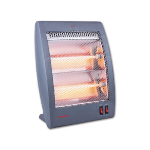Stufa al quarzo 220 V 400/800 W in funzione, riscalda l'interno di un camper.