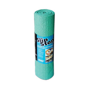 Primo piano del tessuto antiscivolo verde, ideale per cassetti e ripiani del camper, mostra la texture antiscivolo.