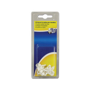 TND105C_1-1 Fermo in nylon bianco per tendine con sistema di aggancio a guida a T per camper e caravan.