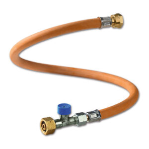 TUB432_1 Manichetta alta pressione IT GOK da 750 mm per bombole gas camper e caravan con sistema di sicurezza integrato.