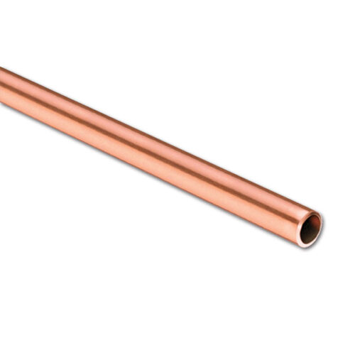 TUB501_1-1 Dettaglio del tubo in rame 8 mm nudo per impianti gas di camper e caravan, con superficie liscia e colore caratteristico.