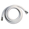 TUB5153B_1-1 Dettaglio del Tubo PVC bianco • 15/1 M - 3/8 F • 150 cm, con messa a fuoco sugli attacchi e sulla flessibilità del materiale.