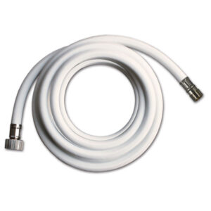 TUB5203B_1-1 Dettaglio del Tubo PVC bianco 3/8" F – 15/1" M 2 m, che mostra i raccordi e la finitura del materiale.