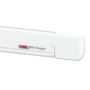 Tendalino F45 Eagle 400 Polar White Royal Grey esteso su camper per zona d'ombra.