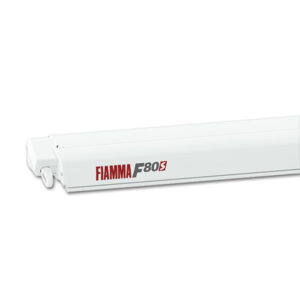 VRD9729G_1-1 Tendalino F80 S 290 Polar White / Royal Grey esteso su un camper, visione laterale