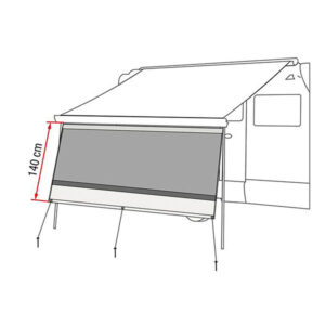VRP2240_3-1 Immagine panoramica di un camper con Blocker 400 • 140 cm montato, in un ambiente naturale.