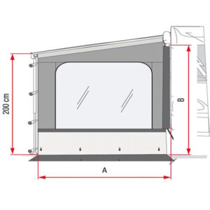 Dettaglio della parete Side W Pro F45/F70/F65, mostra il robusto tessuto resistente alle intemperie e il sistema di fissaggio.