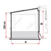 Dettaglio della parete laterale Side W Caravanstore XL, mostra il robusto tessuto grigio e il sistema di fissaggio al tendalino