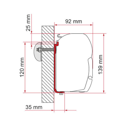 Dettaglio del Kit AS 400 L FIAMMA S.P.A. installato su un camper.