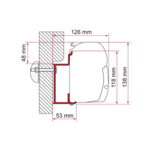 Dettaglio Adapter Eura Mobil Karmann 400 FIAMMA, accessorio per montaggio tenda F45 su camper.