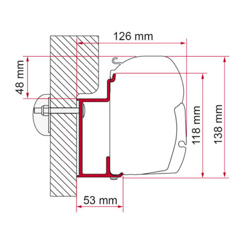 Adattatore FIAMMA Eura Mobil Karmann 450 per montaggio tendalino F45s su camper