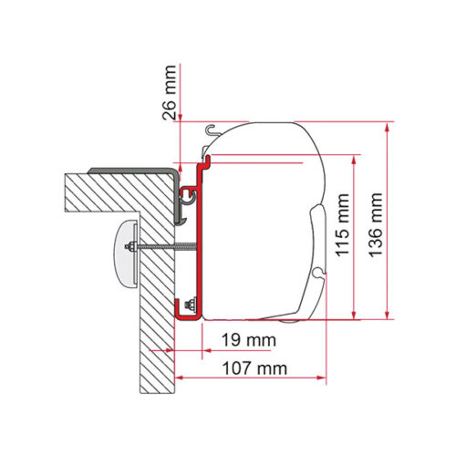 Dettaglio dell'Adapter Rapido 350 di FIAMMA S.P.A. per il fissaggio di tende da sole F45.