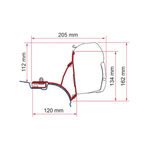 Kit di montaggio FIAMMA S.P.A. per verande F45 su VW T5 Transporter Multivan, staffe robuste.