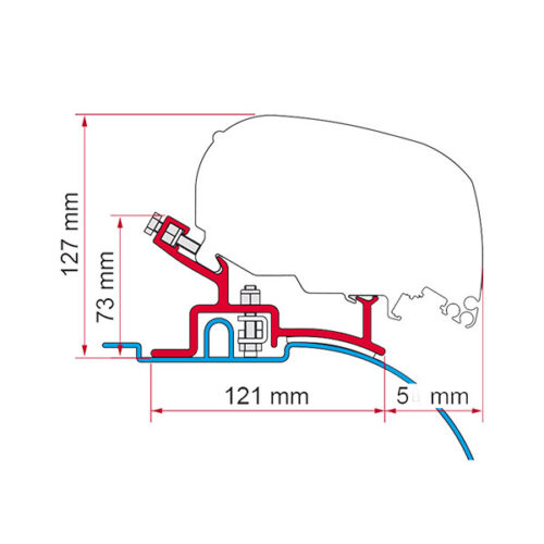 Dettaglio del Kit Ducato <06 FIAMMA, staffe di montaggio per tendalino su Fiat Ducato pre-2006.