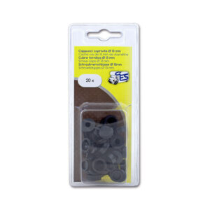Dettaglio del coprivite con tappo Ø 13 mm nero, ideale per finiture interne di camper e caravan.