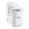 Dettaglio del sistema di scarico del WC fisso Dometic CTW4110, mostrando la robustezza della ceramica.