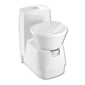 Immagine laterale del WC fisso CTW4110 Dometic, evidenziando il design compatto e moderno.