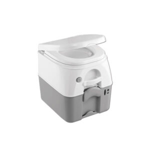 Dometic toilette portatile 976, immagine frontale con coperchio chiuso, colore grigio e bianco.