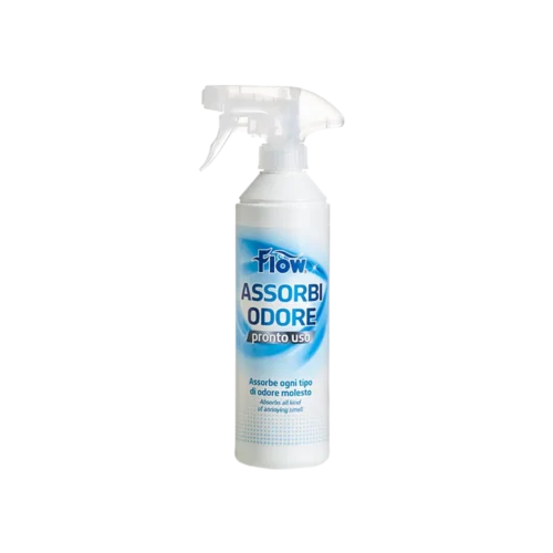 Flacone di FLOW ASSORBI ODORE SPRAY 500ML per la neutralizzazione degli odori in camper