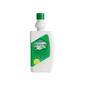flow-freshener-concentrated-no-ombra Flacone di FLOW FRESHENER CONC LEMON 800ML per toilette di camper e caravan.